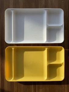 Vintage Yellow And White Plastic Tupperware Stacking Cafeteria Trays Made In USA - Picture 1 of 5