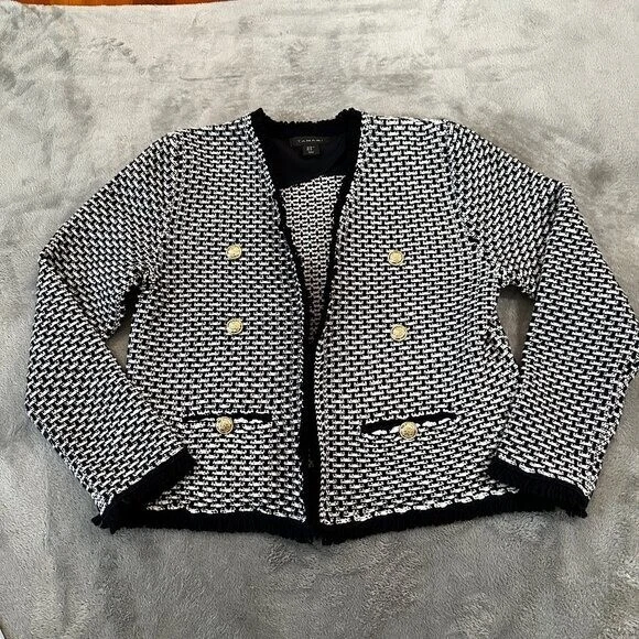Cárdigan Suéter Tahari Tejido Negro Náutico Dorado Botones Para Mujer XL Dinero Antiguo Foto 1 de 4