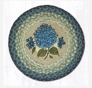 CONJUNTOS DE ALMOHADILLAS PARA SILLA DE YUTE ESTAMPADAS A MANO TRENZADAS HORTENSIA AZUL CON LAZOS--15,5" REDONDAS - Imagen 1 de 1