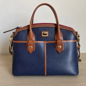 Dooney & Bourke Camden Genuine Saffiano Leather Domed Purse Hand Bag Navy Blue - Picture 1 of 9
