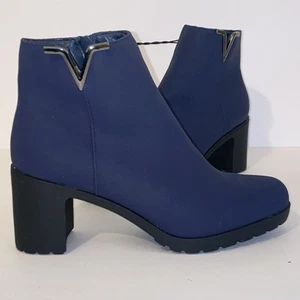 London Fog Dark Blue Owynn Lug Sole Side Zip Ankle Boots Women's Size 8 M - Picture 1 of 13