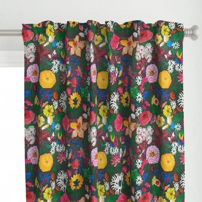 Maximalist Floral Large Ranunculus Printed Custom Curtain Panel Set Of 2 - Image 1 of 4