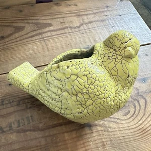 yellow crackle pottery bird planter pot - Picture 1 of 12