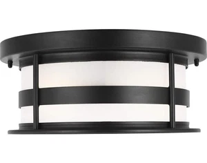 Black Outdoor Flush Mount Ceiling Light 2 Light - Picture 1 of 3