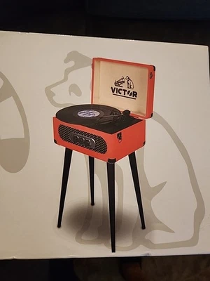 VICTOR Andover 5-in-1 Turntable Music Center with 3-Speed Record Player, Red NEW - Image 1 of 4