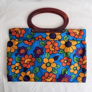 MCM 1960s FLORAL Expandable HANDBAG Tote Bag TORTISE HANDLES ~ LADY'S PRIDE NOS - Picture 1 of 18