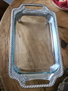 2 Piece Golan Ind. Aluminum Liner Holder + PYREX Glass Lasagna Dish 4.8 qt - Picture 1 of 12
