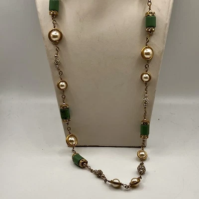 J экипажа золотистый зеленый бисер искусственного жемчуга и страз ожерелье JC164 - Изображение 1 из 4