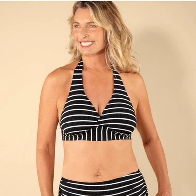 NUEVO CON ETIQUETAS~ Top de bikini Lands End talla 8 negro blanco a rayas acanalado con lazo trasero 3295 Foto 1 de 4