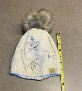 C.C. Kindermütze weiß elfenbeinfarben mit Bommeln und Sternen Baby Kleinkind Größe  - Bild 1 von 11