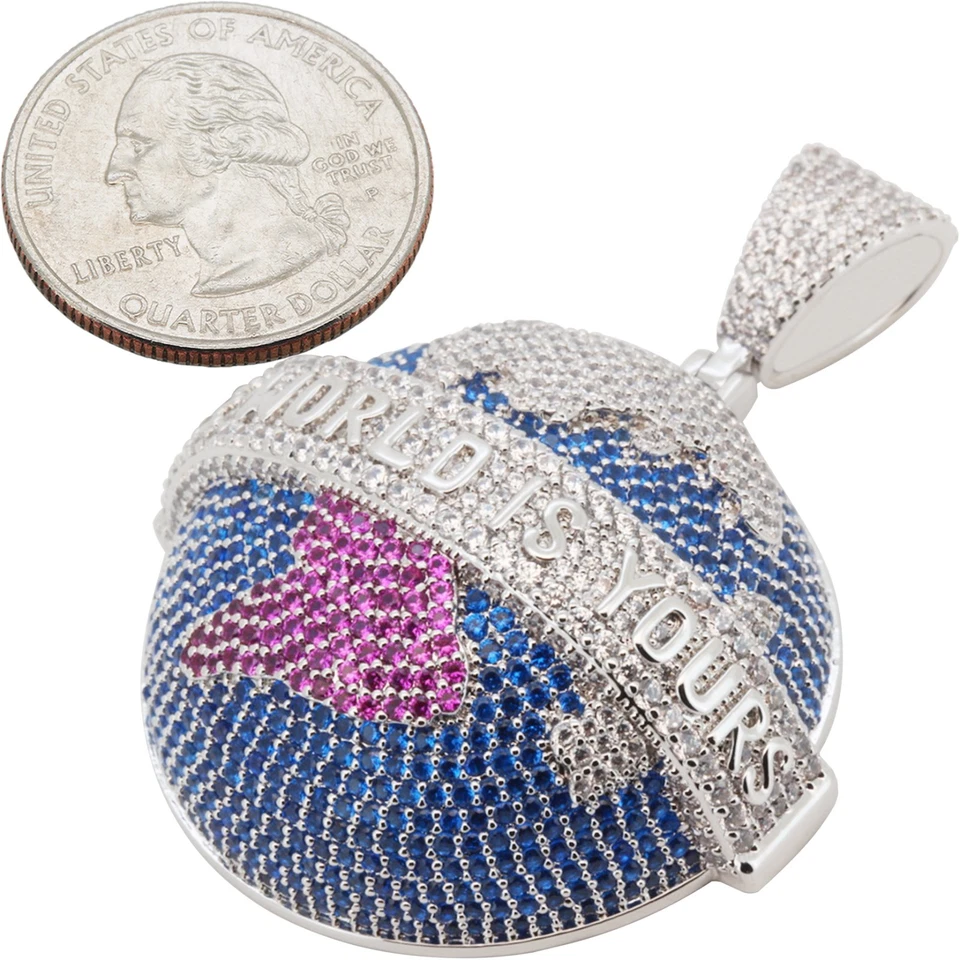 Colgante Globo Chapado en Oro Amarillo/Blanco 14k AAA Circonita Cúbica El Mundo Es Tuyo Foto 1 de 1