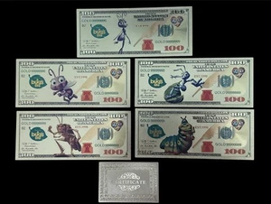Juego de billetes A Bugs Life enchapados en lámina de oro de 24k dibujos animados de Disney coleccionables - Imagen 1 de 2
