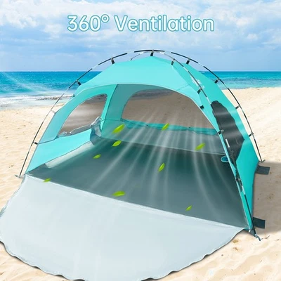Beach Tent Portable Lightweight with Sand Shovel UV Protect Shelter Blue Green - Image 1 of 4