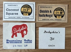 4 X DERBYSHIRE'S SWEET SHOP DISPLAY KARTEN Kreemalone Toffee NOTTINGHAM - Bild 1 von 2