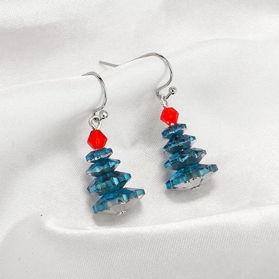 Weihnachtsbaum Tropfen Perlenohrringe Kristall Anhänger Ohrringe Schmuck Party - Bild 1 von 4