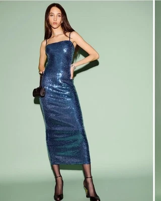 Reformation Elise вязаный синий блестками платье средний размер новый с Ярлыками - Изображение 1 из 4