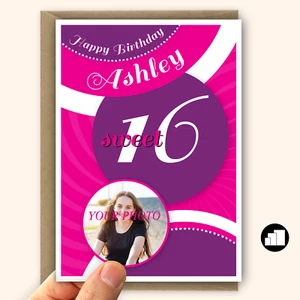 Dulce tarjeta de cumpleaños 16 para niña, foto tarjeta de cumpleaños 16 para hija ella - Imagen 1 de 10