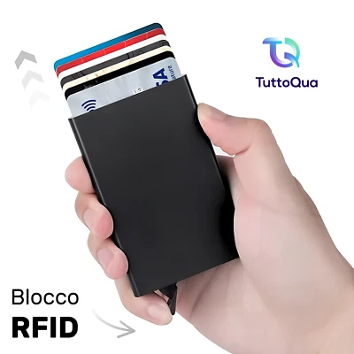 Porta Carte di Credito RFID Portafoglio Uomo Ultra Slim Porta Carte Tessere Nero - Immagine 1 di 3