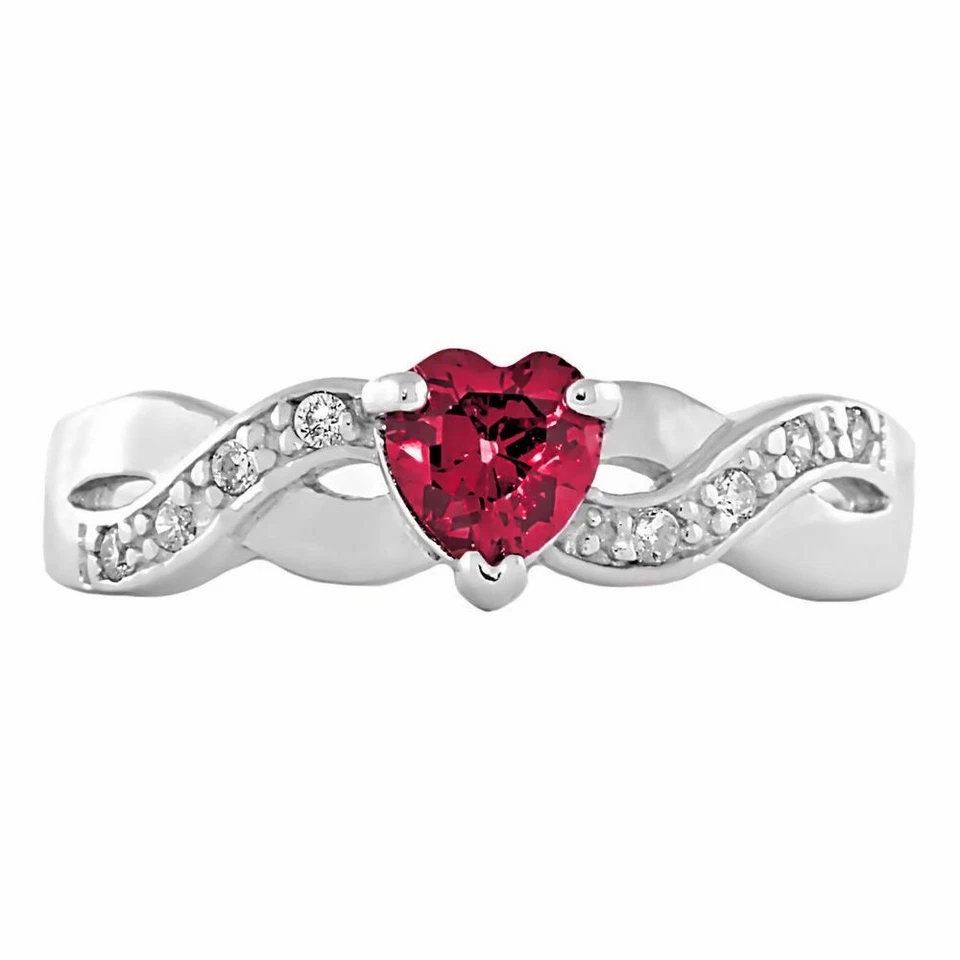 Sterling Silver 0.6ct Heart-cut Simulated Ruby Crossover Promise Ring - Image 1 of 1