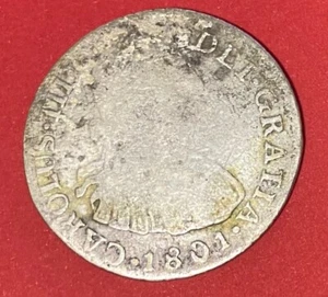 1801 PERU LIMA 2 REALES IJ CAROLUS IIII KM # 95 sehr guter Zustand - Bild 1 von 2