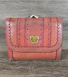 Anna Sui Brown Butterfly Leather Trifold Wallet Boho Designer Cards ID Change - Picture 1 of 13