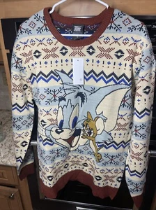 Tom and Jerry Ugly Christmas Knit Sweater Medium NEW - Picture 1 of 5