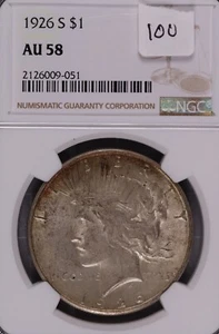 1926-S Peace Silver Dollar NGC AU-58 #9-051 - Picture 1 of 2