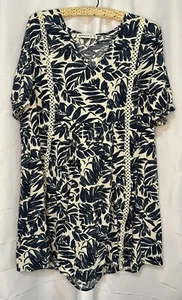 Rustty Dustty Damen dunkelblau cremeweiß Blumen Kleid Tunika Größe 1X - Bild 1 von 4
