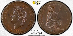 GREAT BRITAIN 1 PENNY 1826 PCGS AU58 GOLD SHIELD - Picture 1 of 2