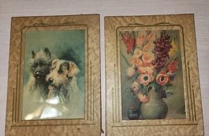 Set 2 Vintage Litho In USA (B.D.)Prints 5x7  Thick Cardboard Frames - Picture 1 of 10