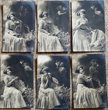 6 cartoline fotografiche ‘900 “ INNAMORATA su PANCHINA “ viaggiate 1914