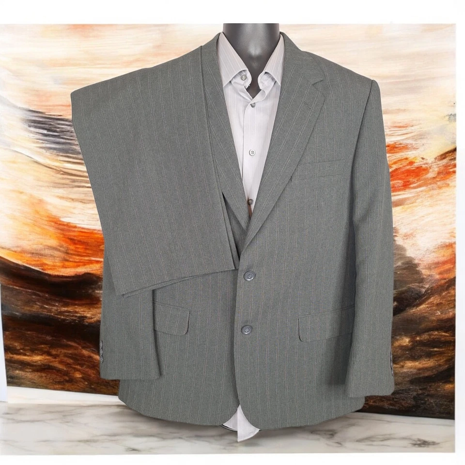 Haband 2 Piece Suit Mens 42R 36X29 Charcoal Stripe Single Vented - Image 1 of 4