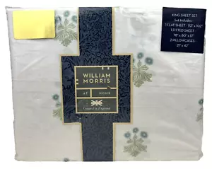 William Morris KING Sheet Set Woodland Floral Seafoam Luxury Cotton Percale - Picture 1 of 12