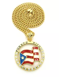 PUERTO RICO FLAG PENDANT & 24" 6mm CUBAN LINK CHAIN - Picture 1 of 2