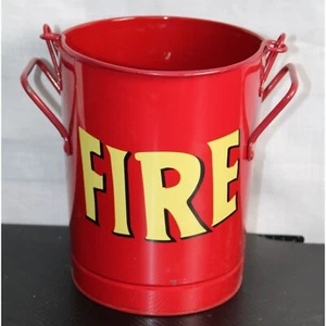 Vintage Red "FIRE" Metal Bucket w/Handles - 8.5" H - Picture 1 of 10