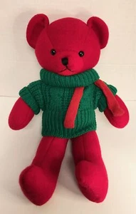 Suéter Chosun 1987 Rojo Oso de Peluche Verde Tejido De Colección Vacaciones de Navidad J8 - Imagen 1 de 2