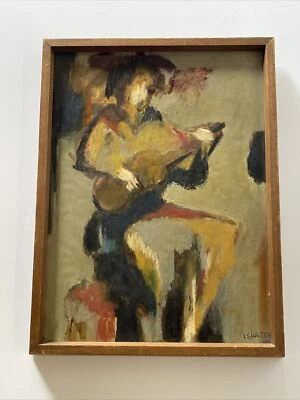Mid Century Painting Abstract Expressionism Modernism Cubism Leon Saulter Guitar - Image 1 of 4