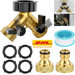 2 Wege Wasserhahn Wasserrohr Y-Verteiler 3/4" Kupplung Adapter Doppel Anschluss - Bild 1 von 9