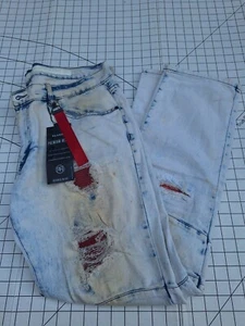 New Reason Men's Acid Premium Denim Silm Jeans Sz 40W 34L Distressed Scales - Picture 1 of 9