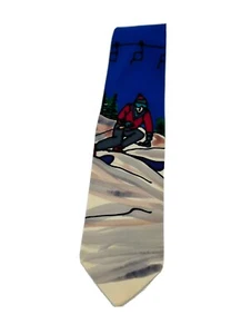 Robert Daskal Mens Silk Necktie Skier Hand Painted Signed John Gordon USA Made - Picture 1 of 6
