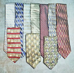 LOT OF 10 Men’s TIES Geometric Silk Stafford Van Heusen Boston Harbor FREE SHIP! - Picture 1 of 4