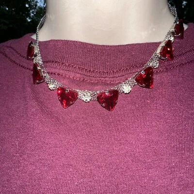 J CREW Red Ruby Heart Rhinestone Diamond Choker Necklace NEW BID4 CHARITY❤️265 - Image 1 of 4