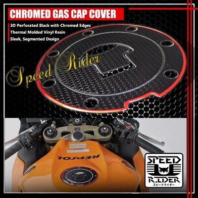 FOR 03-16 CBR-1000RR/600RR PERFORATE BLACK&CHROME RED GAS TANK FUEL CAP COVER — 第 1/4 张图片