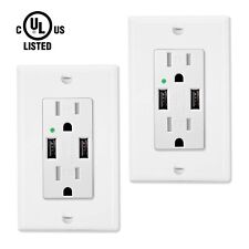 2 Pack High Speed USB Wall Outlet Charger 4.2A Dual Ports 15A Receptacle TR UL