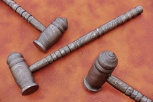 9" Custom Hand Made Damascus Steel Hunting Tactical Viking Ball Peen Hammer Gift - Picture 1 of 6
