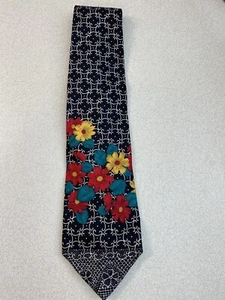 Cravatta collo uomo Enrico Coveri - geometrica con fiori - 100% seta Made in Italy - Foto 1 di 6