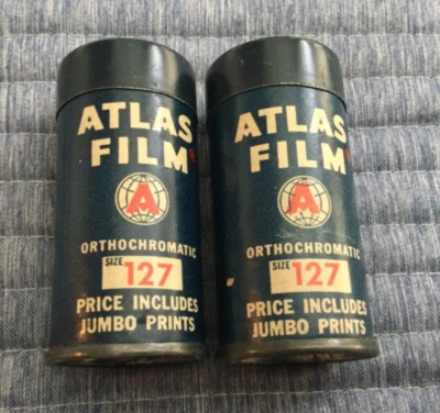 Atlas Film Orthochromatic 127 Expired Film 1951 8 Exp Lot Of 2 Origional Caniste - Image 1 of 4
