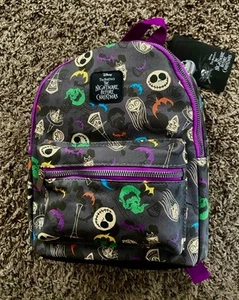 NWT New Nightmare before Christmas mini backpack 11.5" Black/Grey Purple Straps - Picture 1 of 3