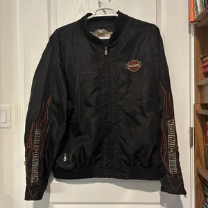Chaqueta de Montar Harley Davidson Motociclista Motociclista Nylon Negro Llamas Hombre’s Grande - Imagen 1 de 12