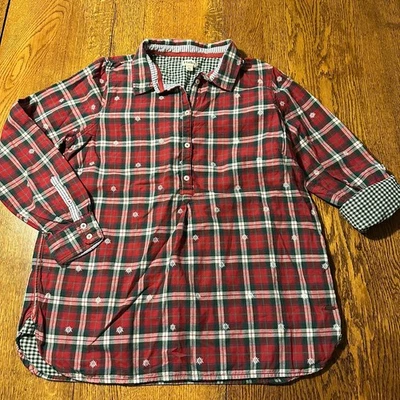 Camisa Hatley Navidad Vacaciones Cuadros Popover Roll Tab Mangas Algodón Para Mujer XL Foto 1 de 4